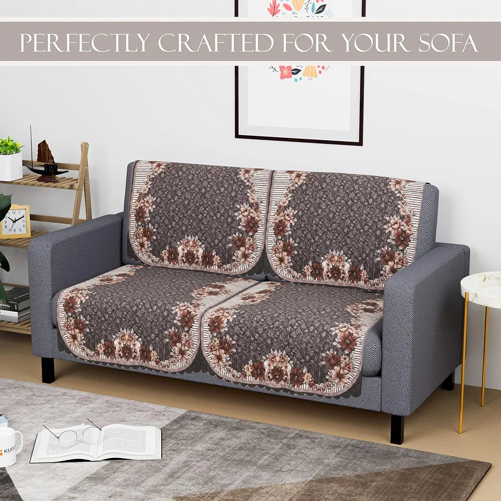 Kuber Industries Set of 4 Durable 2 Seater Sofa Cover for Living Room | Easy Machine Washable Sofe ke cover for Protection & Comfort for Home Furniture | Floral Print - Dark Olive Green